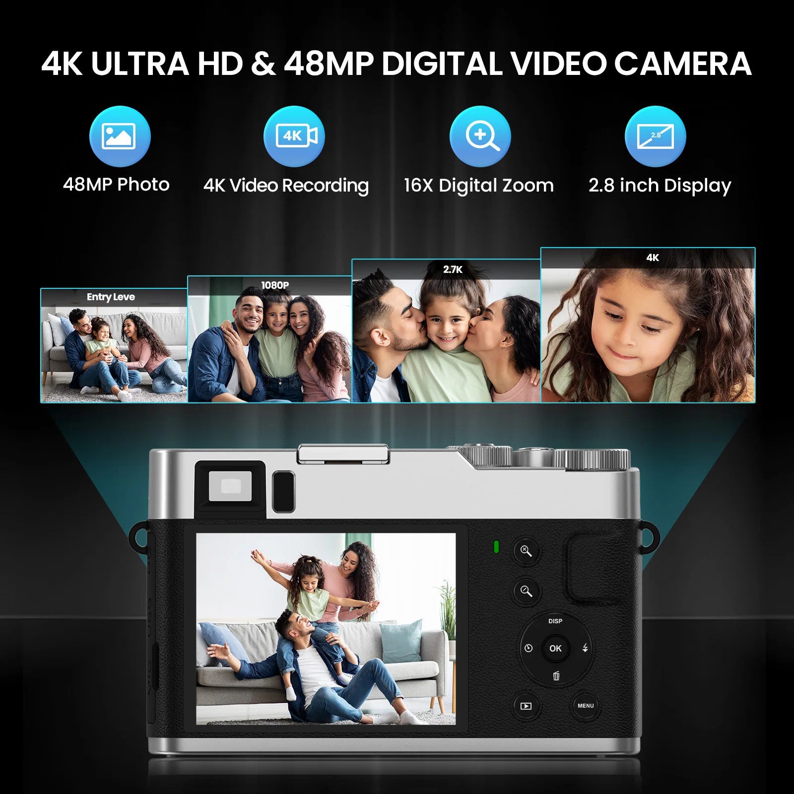 DC202L-AF Retro 4K Selfie Camera Photoflash Light Digital Camera for Kids Teens DC202L-AF Retro 4K Selfie Camera Photoflash Light Digital Camera for Kids Teens